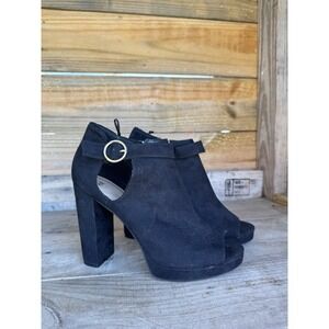 H & M Black Faux Suede Women's Zip Ankle Peep Toe 4 1/2"‎ Heel Boots Sz 8